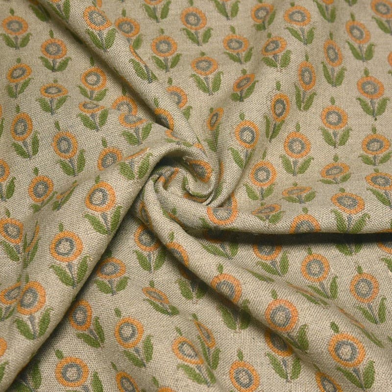 Aristan Handmade Block Print Mustard Thick Linen Fabric - Arjun