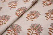 Aristan Handmade Block Print Pink Floral Pure Linen Fabric - Summer Flower