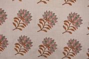 Aristan Handmade Block Print Pink Floral Pure Linen Fabric - Summer Flower