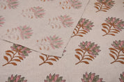 Aristan Handmade Block Print Pink Floral Pure Linen Fabric - Summer Flower