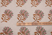 Aristan Handmade Block Print Pink Floral Pure Linen Fabric - Summer Flower