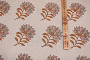Aristan Handmade Block Print Pink Floral Pure Linen Fabric - Summer Flower