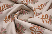 Aristan Handmade Block Print Pink Floral Pure Linen Fabric - Summer Flower