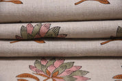 Aristan Handmade Block Print Pink Floral Pure Linen Fabric - Summer Flower