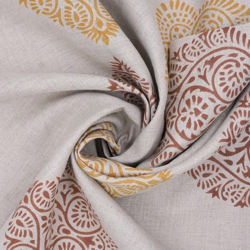 Handcrafted Block Print Mustard Floral Pure Linen Fabric  - Pan