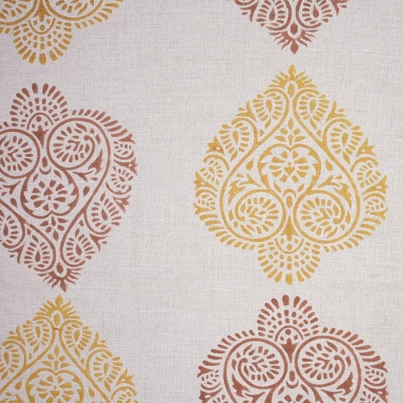 Handcrafted Block Print Mustard Floral Pure Linen Fabric  - Pan