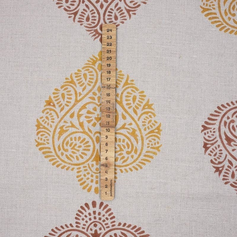 Handcrafted Block Print Mustard Floral Pure Linen Fabric  - Pan