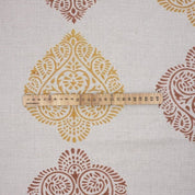 Handcrafted Block Print Mustard Floral Pure Linen Fabric  - Pan