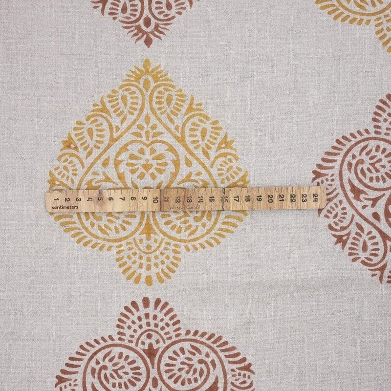 Handcrafted Block Print Mustard Floral Pure Linen Fabric  - Pan