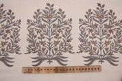 Aristan Hand Block Print Brown Floral  Duck Canvas Fabric - Vrindavan