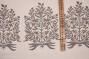 Aristan Hand Block Print Brown Floral  Duck Canvas Fabric - Vrindavan