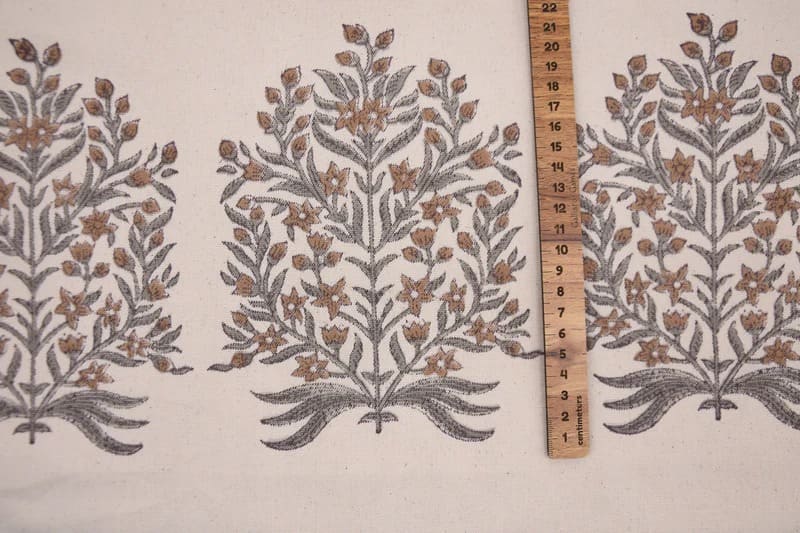 Aristan Hand Block Print Brown Floral  Duck Canvas Fabric - Vrindavan