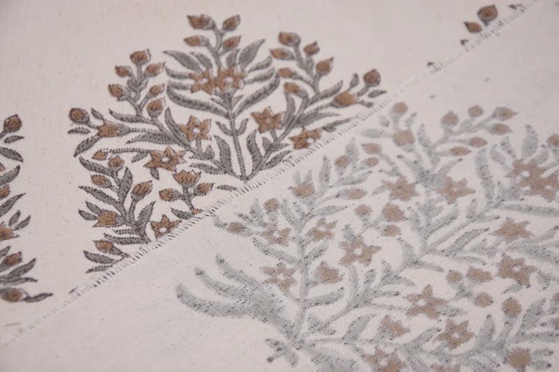 Aristan Hand Block Print Brown Floral  Duck Canvas Fabric - Vrindavan