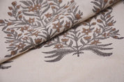 Aristan Hand Block Print Brown Floral  Duck Canvas Fabric - Vrindavan