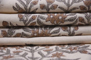Aristan Hand Block Print Brown Floral  Duck Canvas Fabric - Vrindavan