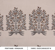 Aristan Hand Block Print Brown Floral  Duck Canvas Fabric - Vrindavan
