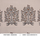 Aristan Hand Block Print Brown Floral  Duck Canvas Fabric - Vrindavan