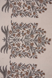 Aristan Hand Block Print Brown Floral  Duck Canvas Fabric - Vrindavan