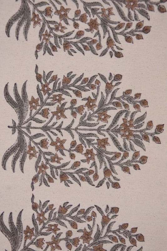 Aristan Hand Block Print Brown Floral  Duck Canvas Fabric - Vrindavan