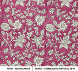 Indian Aristan Hand Block Print Pink Linen Blend Fabric - Manikarnika