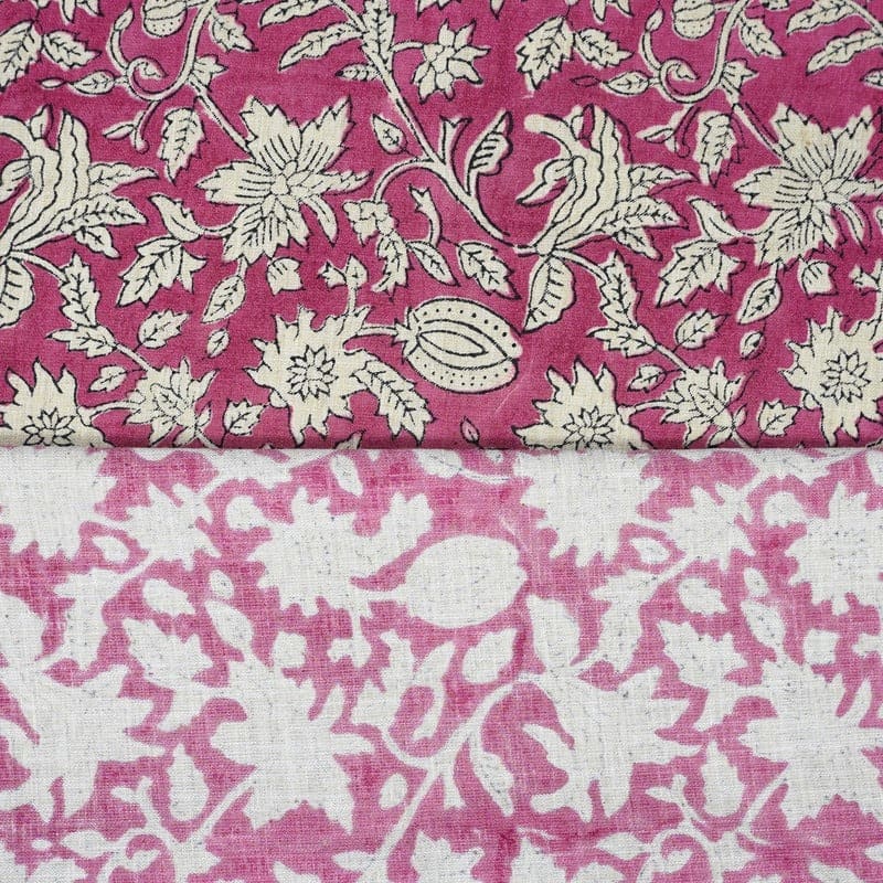 Indian Aristan Hand Block Print Pink Linen Blend Fabric - Manikarnika