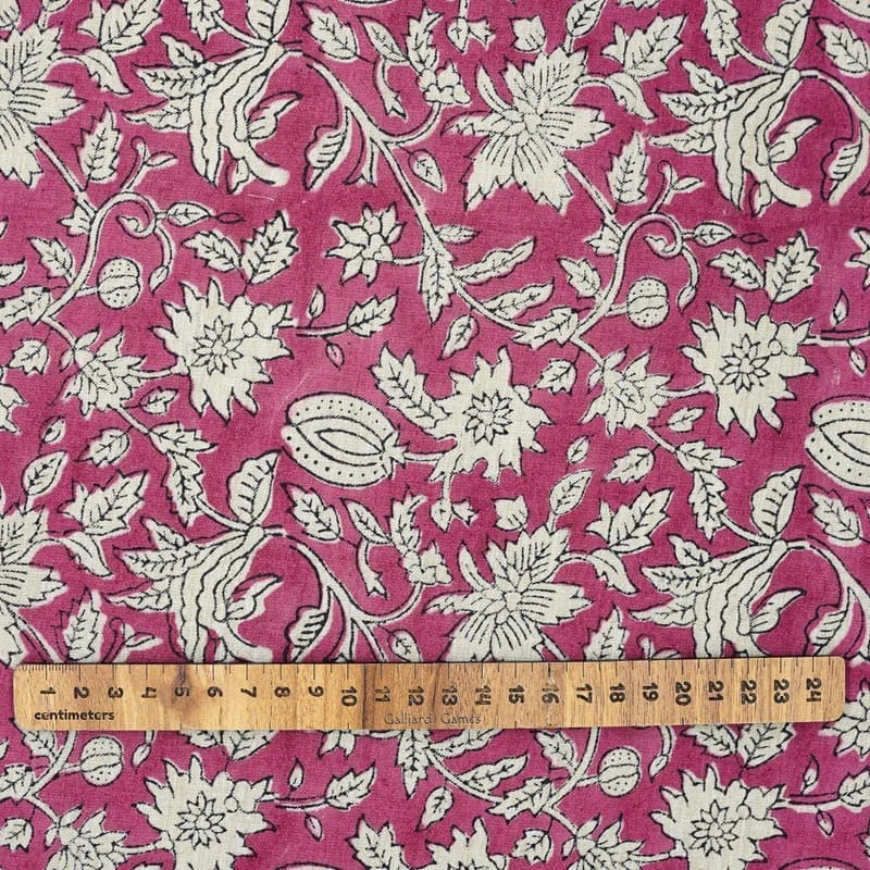 Indian Aristan Hand Block Print Pink Linen Blend Fabric - Manikarnika