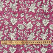 Indian Aristan Hand Block Print Pink Linen Blend Fabric - Manikarnika