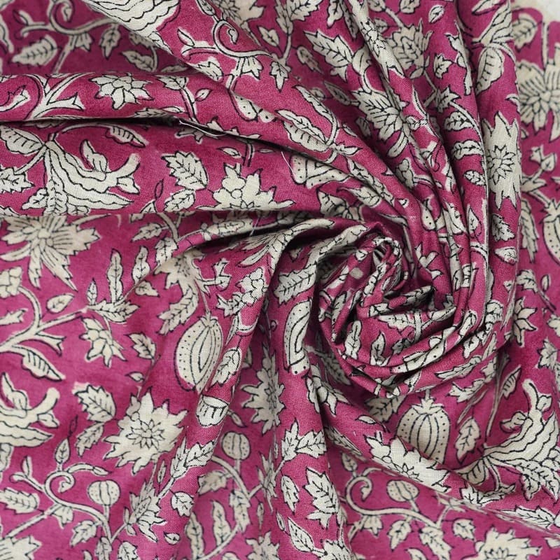 Indian Aristan Hand Block Print Pink Linen Blend Fabric - Manikarnika