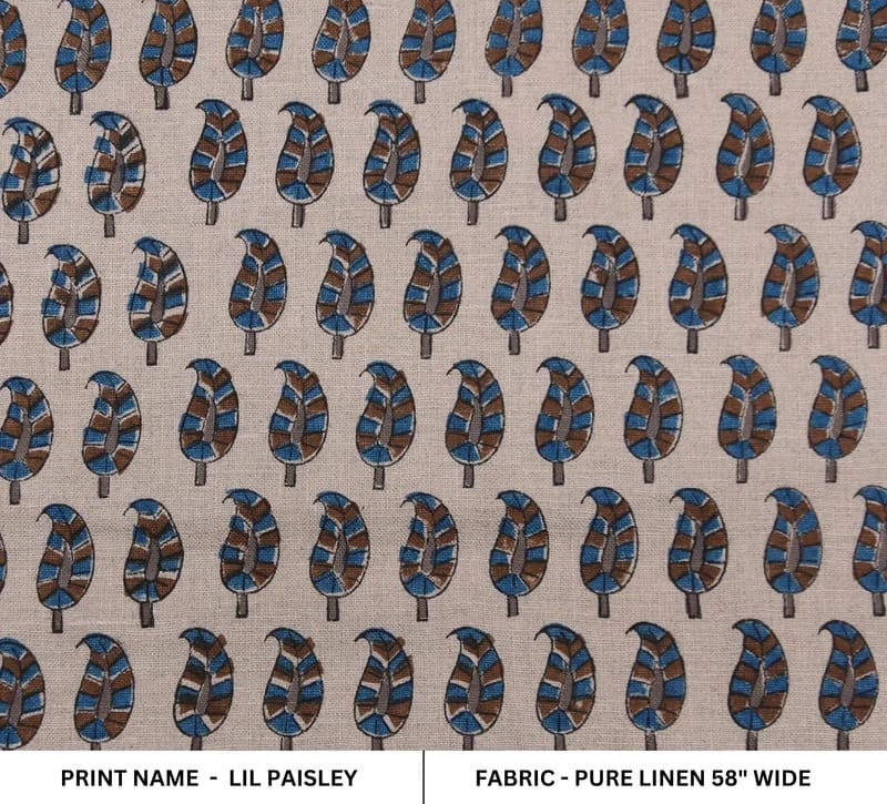 Aristan Handmade Block Print Blue Pure Linen Fabric - Lil Paisley