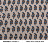 Aristan Handmade Block Print Blue Pure Linen Fabric - Lil Paisley