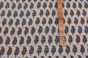 Aristan Handmade Block Print Blue Pure Linen Fabric - Lil Paisley