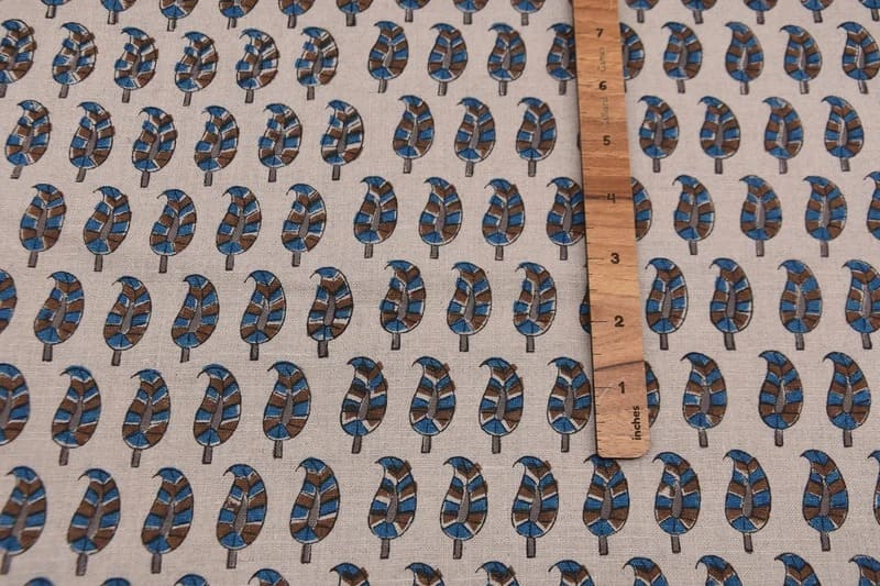 Aristan Handmade Block Print Blue Pure Linen Fabric - Lil Paisley