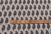 Aristan Handmade Block Print Blue Pure Linen Fabric - Lil Paisley
