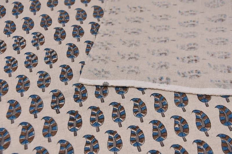 Aristan Handmade Block Print Blue Pure Linen Fabric - Lil Paisley