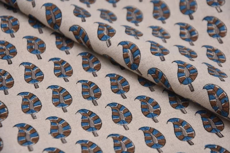 Aristan Handmade Block Print Blue Pure Linen Fabric - Lil Paisley