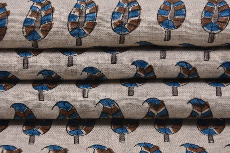 Aristan Handmade Block Print Blue Pure Linen Fabric - Lil Paisley