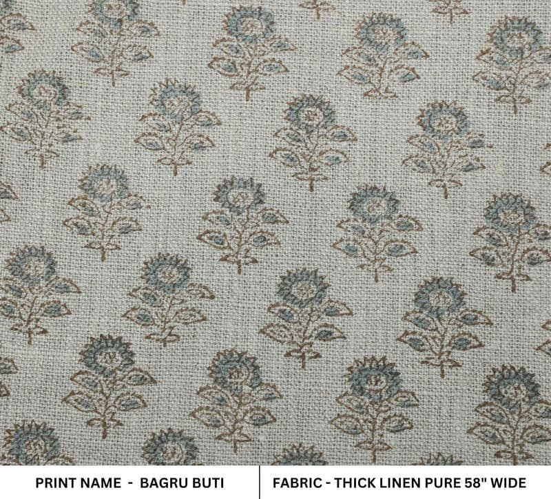 Aristan Handmade Blockprint Thick Linen Pure Fabric - Bagru Buti