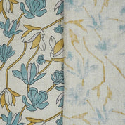 Indian Hand Block Print Light Blue Floral  Pure Linen Fabric - Shivri