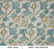 Indian Hand Block Print Light Blue Floral  Pure Linen Fabric - Shivri