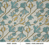 Indian Hand Block Print Light Blue Floral  Pure Linen Fabric - Shivri
