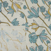 Indian Hand Block Print Light Blue Floral  Pure Linen Fabric - Shivri
