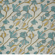 Indian Hand Block Print Light Blue Floral  Pure Linen Fabric - Shivri