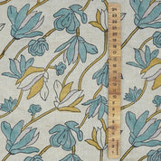 Indian Hand Block Print Light Blue Floral  Pure Linen Fabric - Shivri