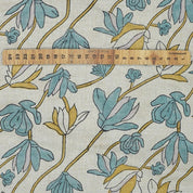 Indian Hand Block Print Light Blue Floral  Pure Linen Fabric - Shivri