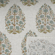 Aristan Block Print Beige & Sage Green Viscose Linen Fabric - Kumud