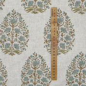 Aristan Block Print Beige & Sage Green Viscose Linen Fabric - Kumud