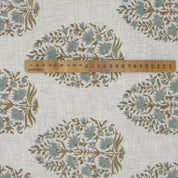 Aristan Block Print Beige & Sage Green Viscose Linen Fabric - Kumud