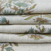 Aristan Block Print Beige & Sage Green Viscose Linen Fabric - Kumud