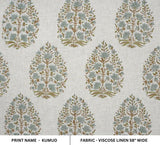Aristan Block Print Beige & Sage Green Viscose Linen Fabric - Kumud