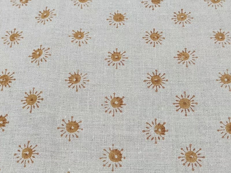 Handmade Block Print Mustard Floral Pure Linen Fabric - Happy Bloom